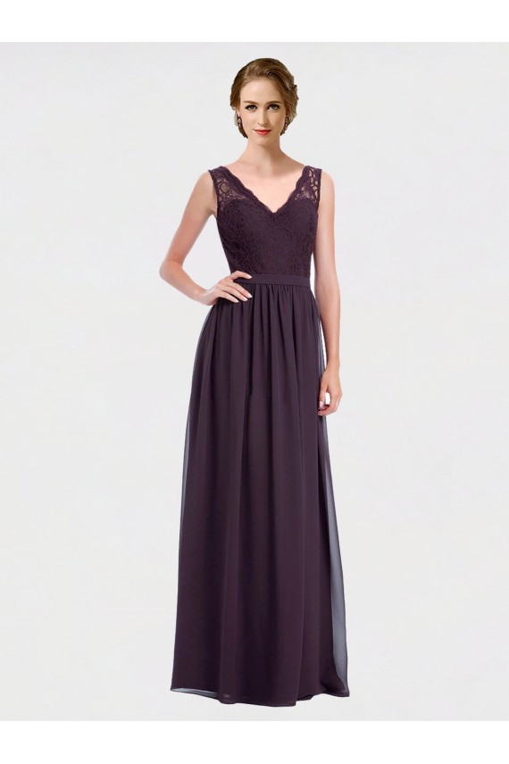 V-Neck Long Chiffon & Lace Grape Sleeveless Bridesmaid Dress / Evening Dress Darwin