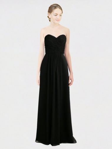 Strapless Long Soft Chiffon & Lace Black Sleeveless Bridesmaid Dress Darwin