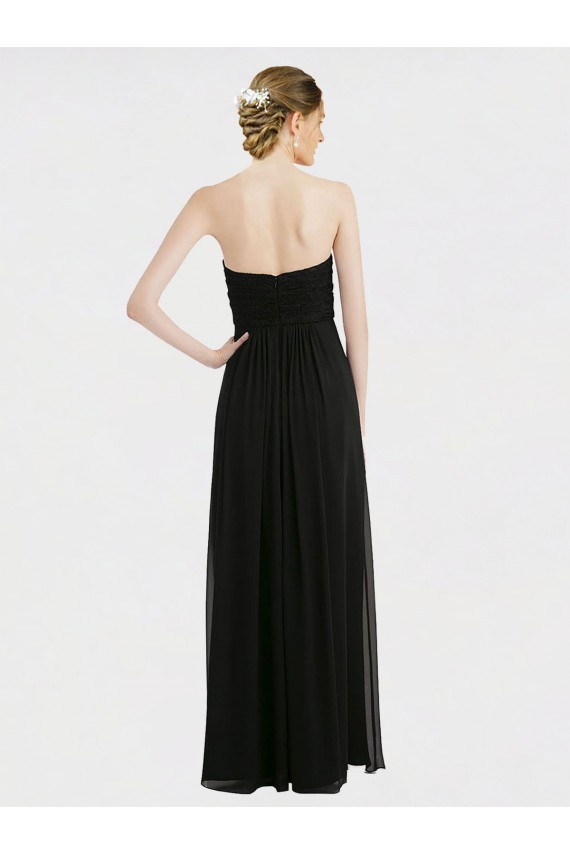Strapless Long Soft Chiffon & Lace Black Sleeveless Bridesmaid Dress Darwin