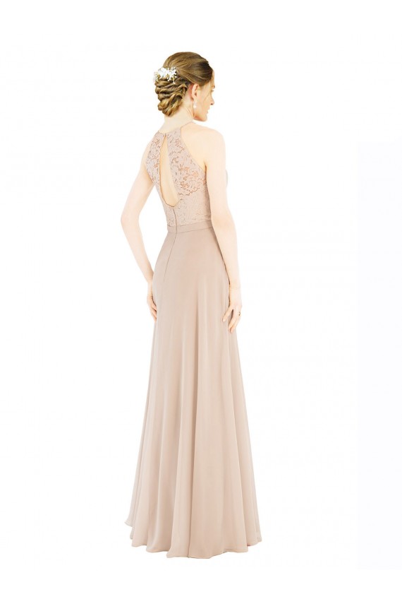 High Neck Long Soft Chiffon & Lace Champagne Sleeveless Prom Dress / Bridesmaid Dress Darwin