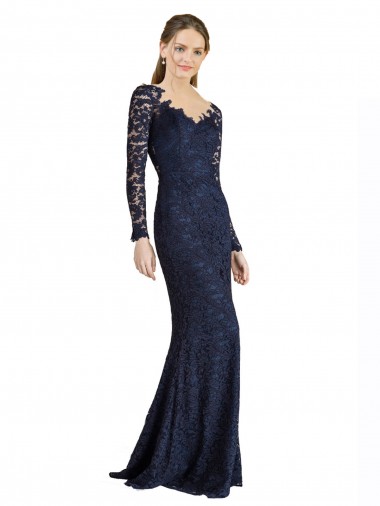 Sweetheart Long Lace Dark Navy Long Sleeves Prom Dress / Bridesmaid Dress Darwin