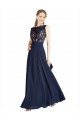 Illusion Neck Long Soft Chiffon & Lace Dark Navy Sleeveless Prom Dress / Bridesmaid Dress Darwin