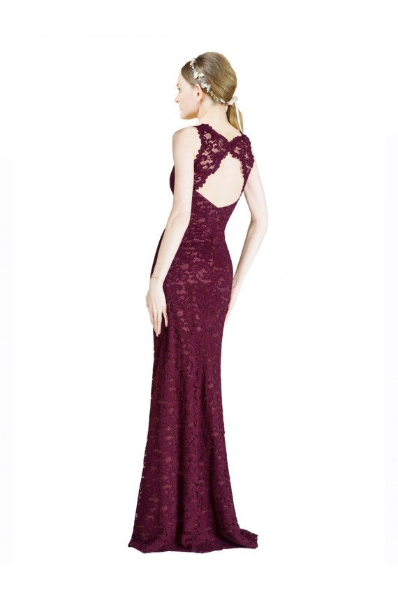 High Neck Long Lace Burgundy Gold Sleeveless Prom Dress / Bridesmaid Dress Darwin