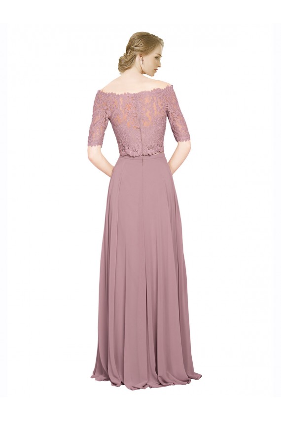 Off the Shoulder Long Soft Chiffon & Lace Short Sleeves Prom Dress / Bridesmaid Dress Darwin