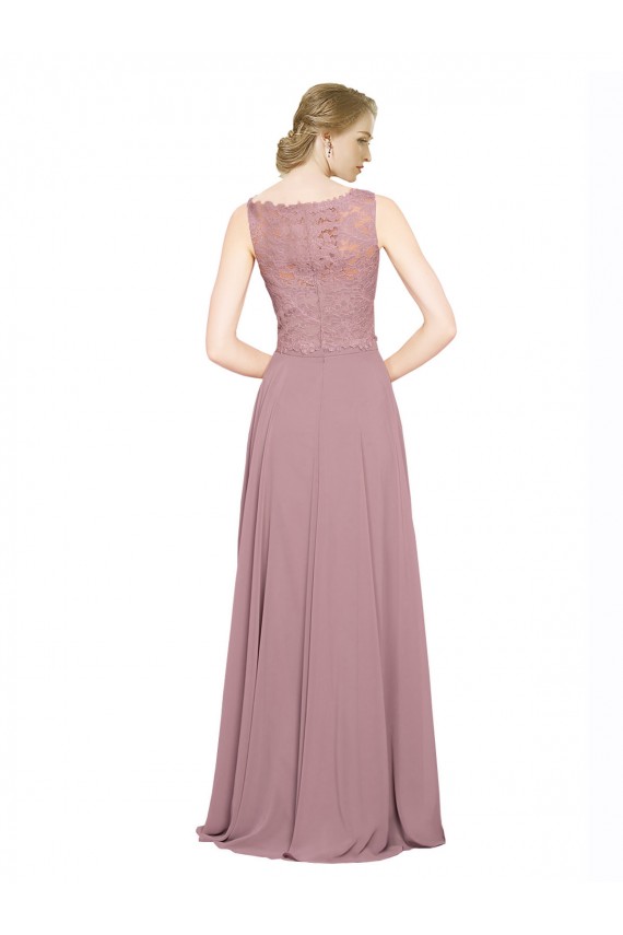 Illusion Neck Long Soft Chiffon & Lace Sleeveless Black Tie Prom Dress / Bridesmaid Dress Darwin