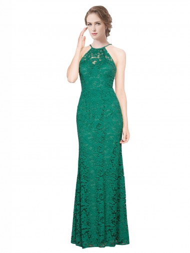 High Neck Long Lace Dark Green Sleeveless Prom Dress / Bridesmaid Dress Darwin