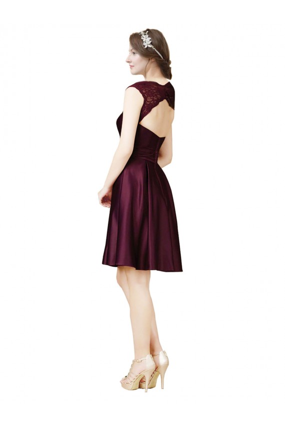 Square Neck Knee Length Satin & Lace Grape Sleeveless Bridesmaid Dress Darwin