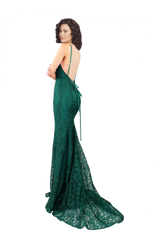 V-Neck Long Lace Dark Green Sleeveless Black Tie Evening Gown / Prom Dress / Bridesmaid Dress Darwin