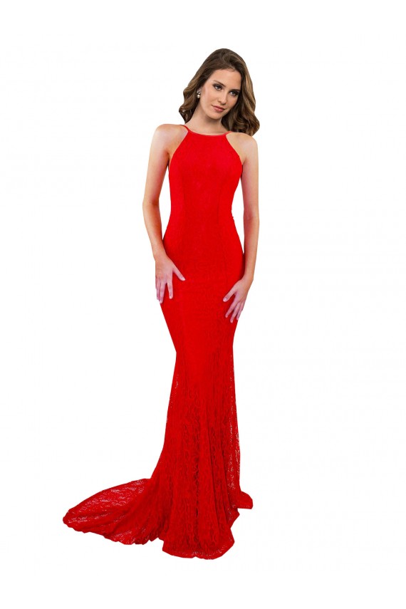 High Neck Long Lace Red Sleeveless Evening Gown / Prom Dress / Bridesmaid Dress Darwin