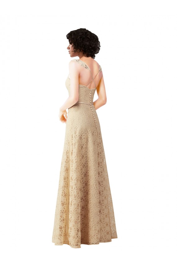 Sweetheart Long Lace Champagne Sleeveless Bridesmaid Dress Darwin