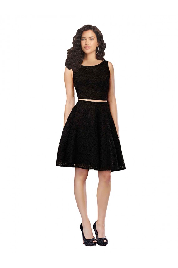Jewel Neck Knee Length Lace Black Sleeveless Bridesmaid Dress Darwin