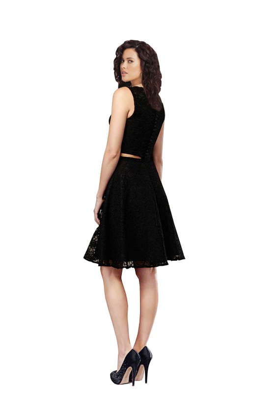 Jewel Neck Knee Length Lace Black Sleeveless Bridesmaid Dress Darwin