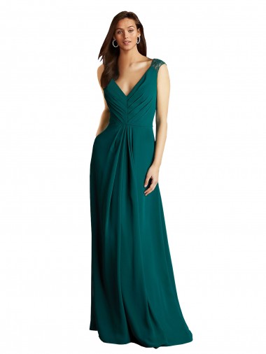 V-Neck Long Soft Chiffon & Lace Hunter Sleeveless Bridesmaid Dress Darwin