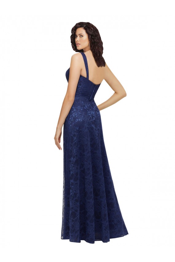 V-Neck Long Lace Dark Navy A-Line Sleeveless Bridesmaid Dress Darwin