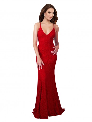 V-Neck Long Lace Red Sleeveless Formal Dress / Bridesmaid Dress Darwin