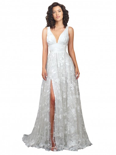 V-Neck Chapel Train Lace Off White Sleeveless Wedding Dress Darwin