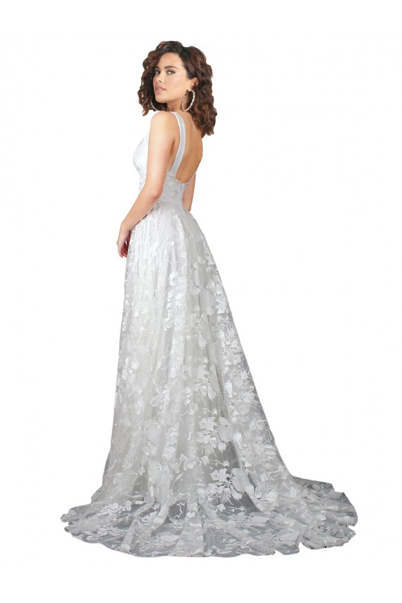 V-Neck Chapel Train Lace Off White Sleeveless Wedding Dress Darwin