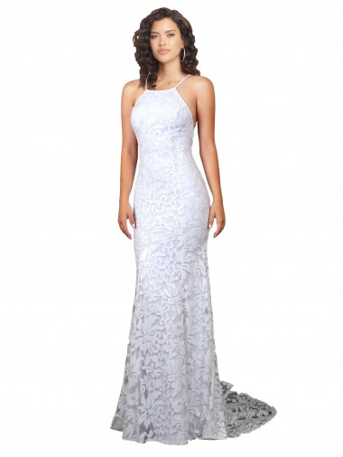 High Neck Sweep Train Lace White Sheath Sleeveless Wedding Dress Darwin