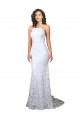 High Neck Sweep Train Lace White Sheath Sleeveless Wedding Dress Darwin
