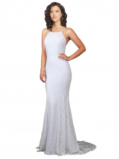 High Neck Sweep Train Lace White Sleeveless Wedding Dress Darwin
