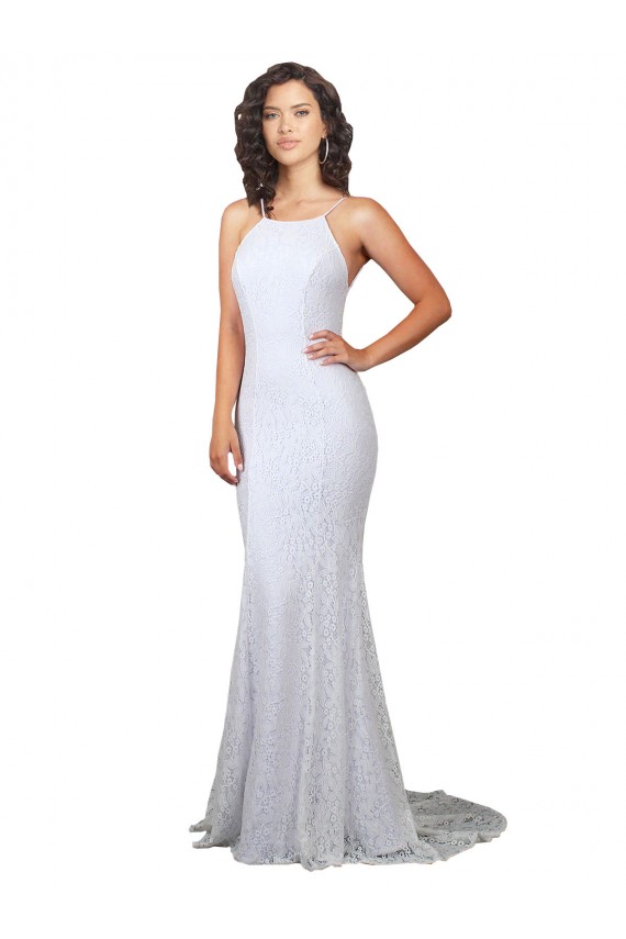 High Neck Sweep Train Lace White Sleeveless Wedding Dress Darwin