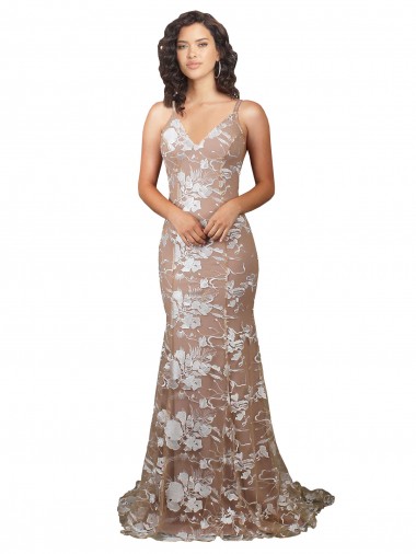 V-Neck Sweep Train Lace Champagne Sleeveless Wedding Dress Darwin