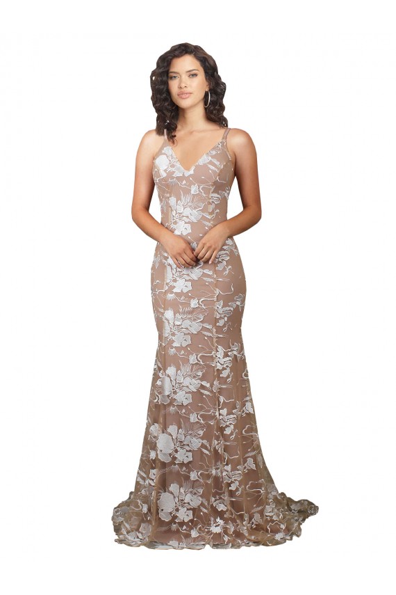 V-Neck Sweep Train Lace Champagne Sleeveless Wedding Dress Darwin