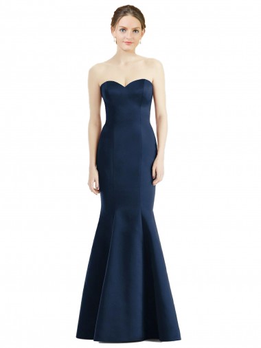 Sweetheart Long Floor Length Satin Dark Navy Sleeveless Bridesmaid Dress Darwin