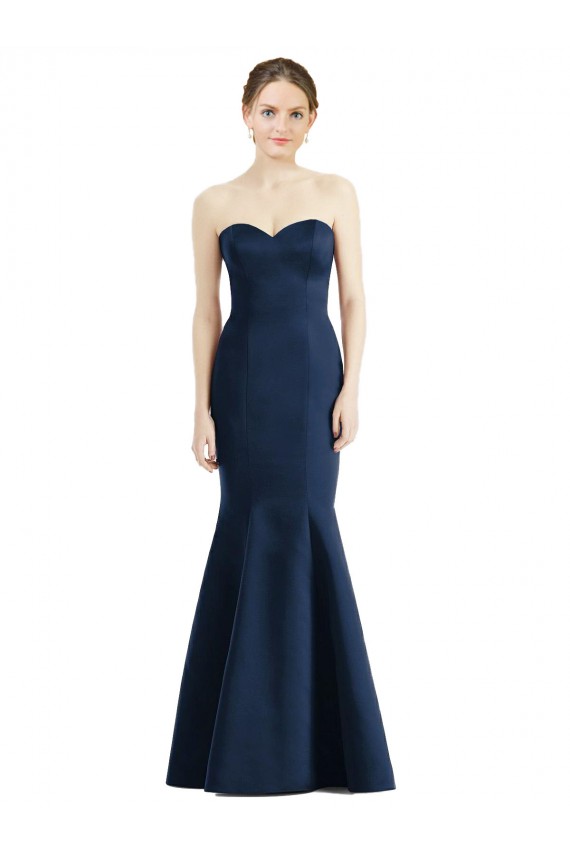 Sweetheart Long Floor Length Satin Dark Navy Sleeveless Bridesmaid Dress Darwin