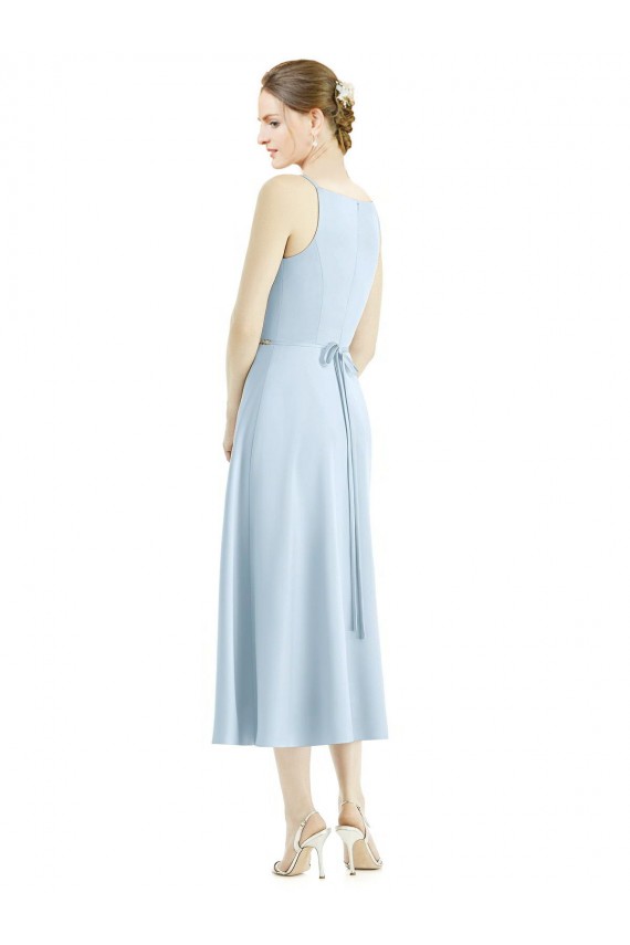 V-Neck Tea Length Satin Light Sky Blue Sleeveless Bridesmaid Dress Darwin