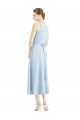 V-Neck Tea Length Satin Light Sky Blue Sleeveless Bridesmaid Dress Darwin