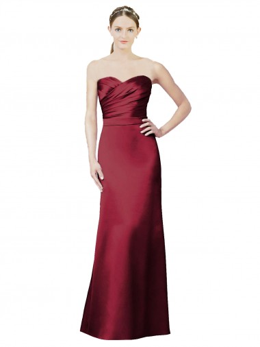 Strapless Long Satin Burgundy Sleeveless Bridesmaid Dress / Evening Dress Darwin