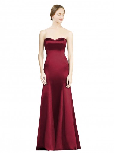 Sweetheart Long Satin Burgundy Sleeveless Bridesmaid Dress Darwin