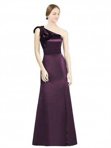 One Shoulder Long Satin Grape Sleeveless Bridesmaid Dress Darwin