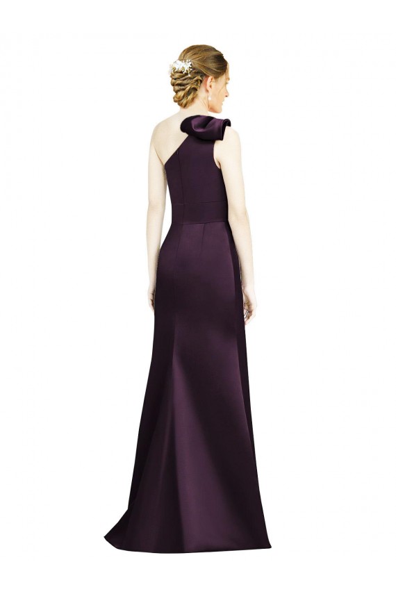 One Shoulder Long Satin Grape Sleeveless Bridesmaid Dress Darwin