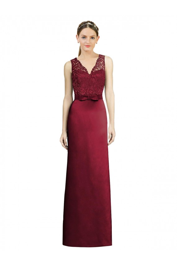 V-Neck Long Satin & Lace Burgundy Sleeveless Bridesmaid Dress Darwin