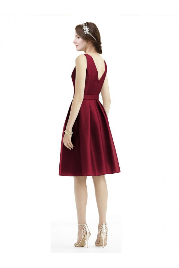 Bateau Neck Knee Length Satin Burgundy Sleeveless Bridesmaid Gown Darwin