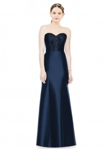 Strapless Long Satin Dark Navy Sleeveless Evening Dress / Bridesmaid Dress Darwin
