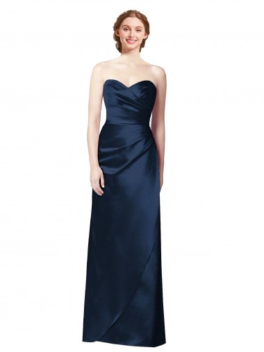 Strapless Long Satin Dark Navy A-Line Sleeveless Bridesmaid Dress Darwin