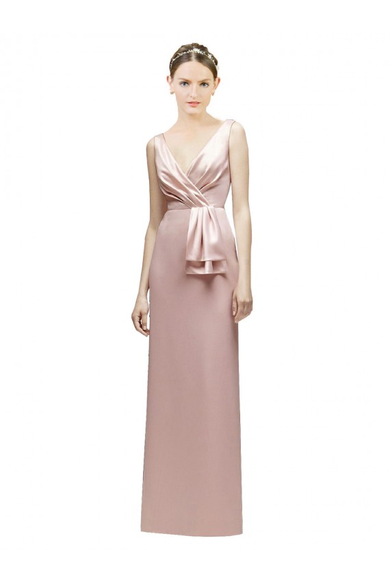 V-Neck Long Satin Pink Sleeveless Bridesmaid Dress Darwin