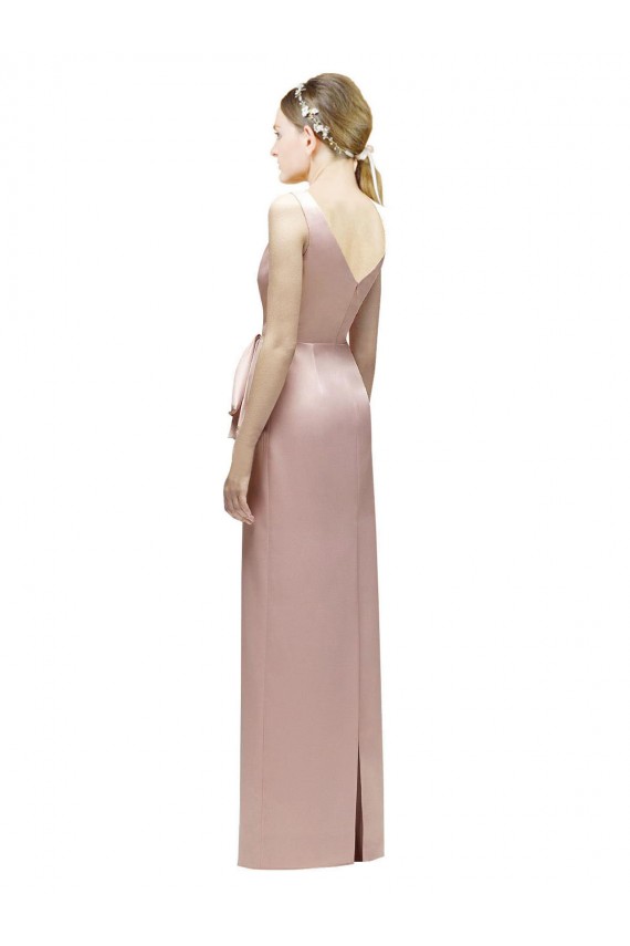 V-Neck Long Satin Pink Sleeveless Bridesmaid Dress Darwin