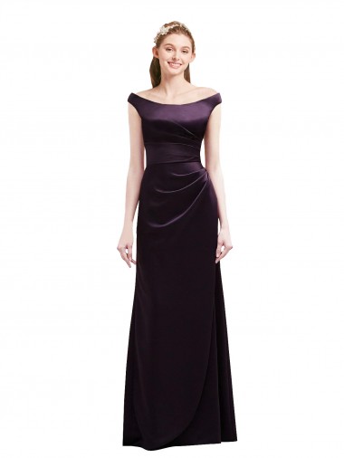 Off the Shoulder Long Satin Grape Cap Sleeves Bridesmaid Dress Darwin