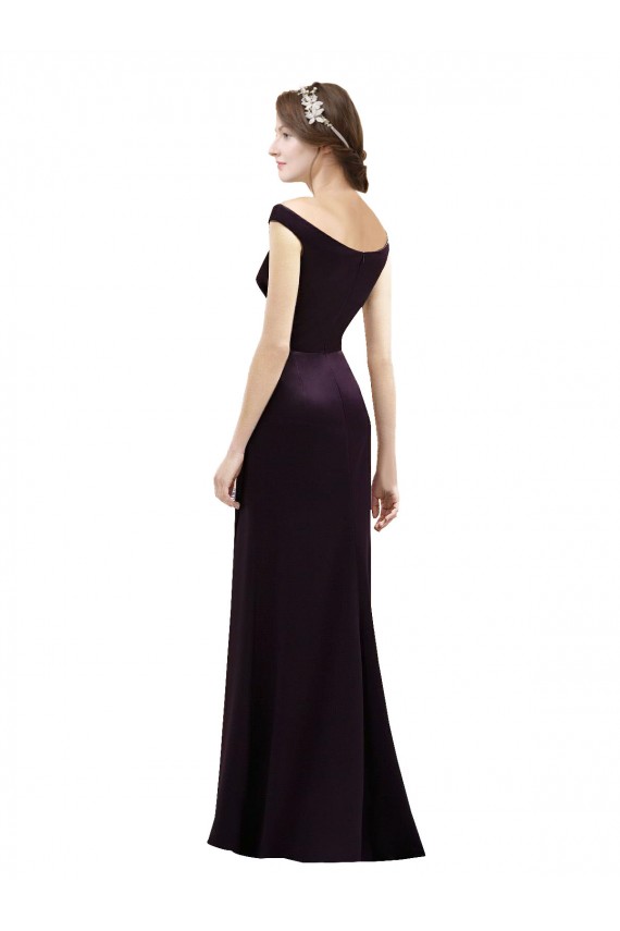 Off the Shoulder Long Satin Grape Cap Sleeves Bridesmaid Dress Darwin