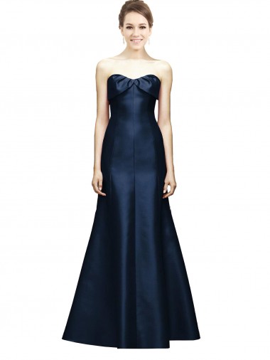 Strapless Long Satin Dark Navy Mermaid Sleeveless Bridesmaid Dress Darwin