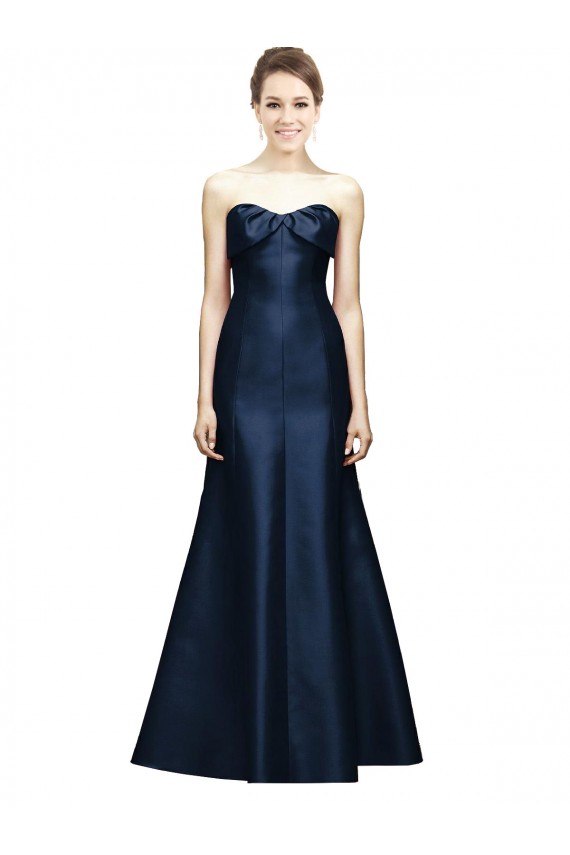Strapless Long Satin Dark Navy Mermaid Sleeveless Bridesmaid Dress Darwin