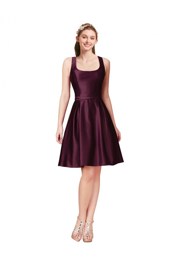Bateau Neck Knee Length Satin Sleeveless Prom Dress / Bridesmaid Dress Darwin