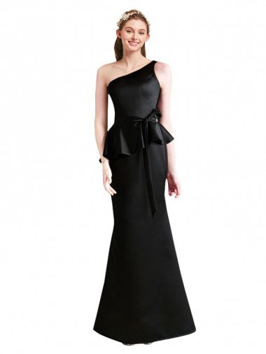 One Shoulder Long Satin Black Sleeveless Bridesmaid Dress Darwin