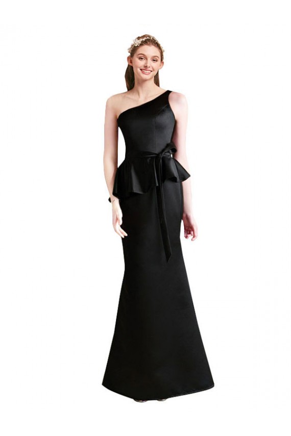 One Shoulder Long Satin Black Sleeveless Bridesmaid Dress Darwin