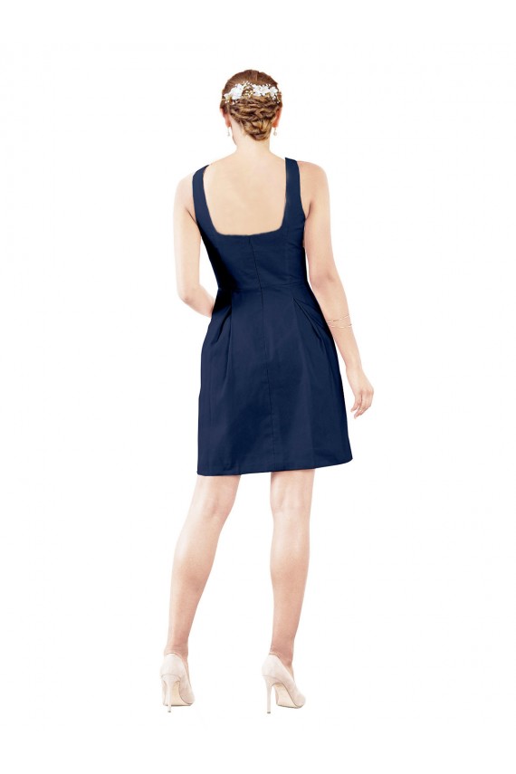 V-Neck Knee Length Satin Dark Navy Sleeveless Bridesmaid Gown Darwin