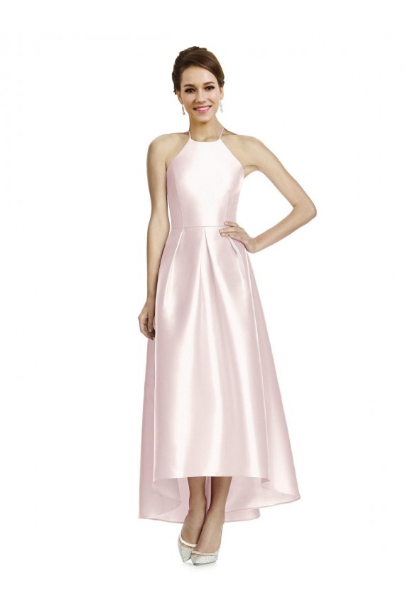 Halter Neck Long Satin Pink Sleeveless High Low Bridesmaid Dress Darwin